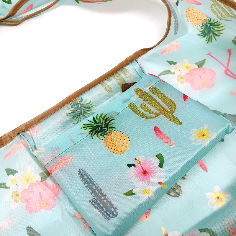 allydrew Large Foldable Tote Nylon Reusable Grocery Bag, Tropical Paradise - Image 3